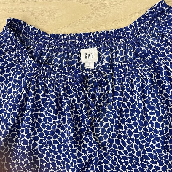 GAP Ruffle Collar Blouse Size Small Broome Blue Notch V Tie Neckline Chiffon Top - Picture 4 of 7